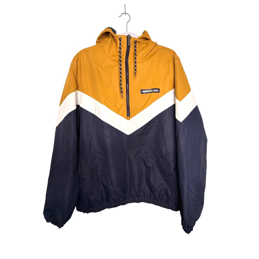 Members Only Mens XL Colorblock Chevron Anorak Windbreaker Jacket Yellow Navy